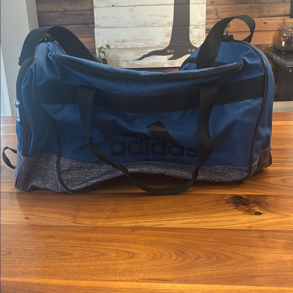 Adidas Black Blue Gray Three Compartment Duffel Gym Travel Bag